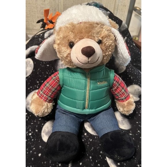 belk Toys 29 Plush Belkie Bear Green Winter Vest W Red Plaid Shirt